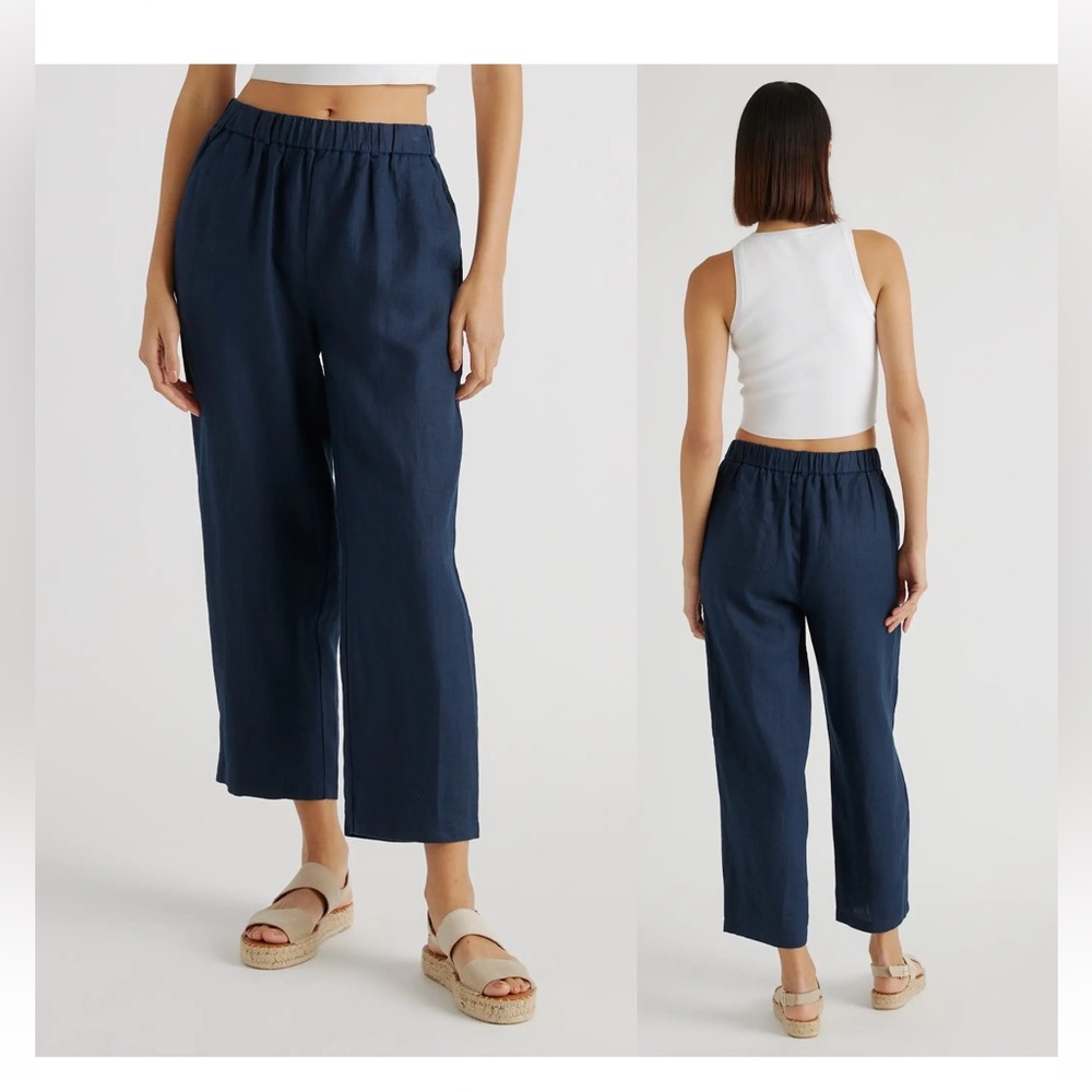 Quince European Linen Deep Navy Ankle Pants Cropped Size Small
